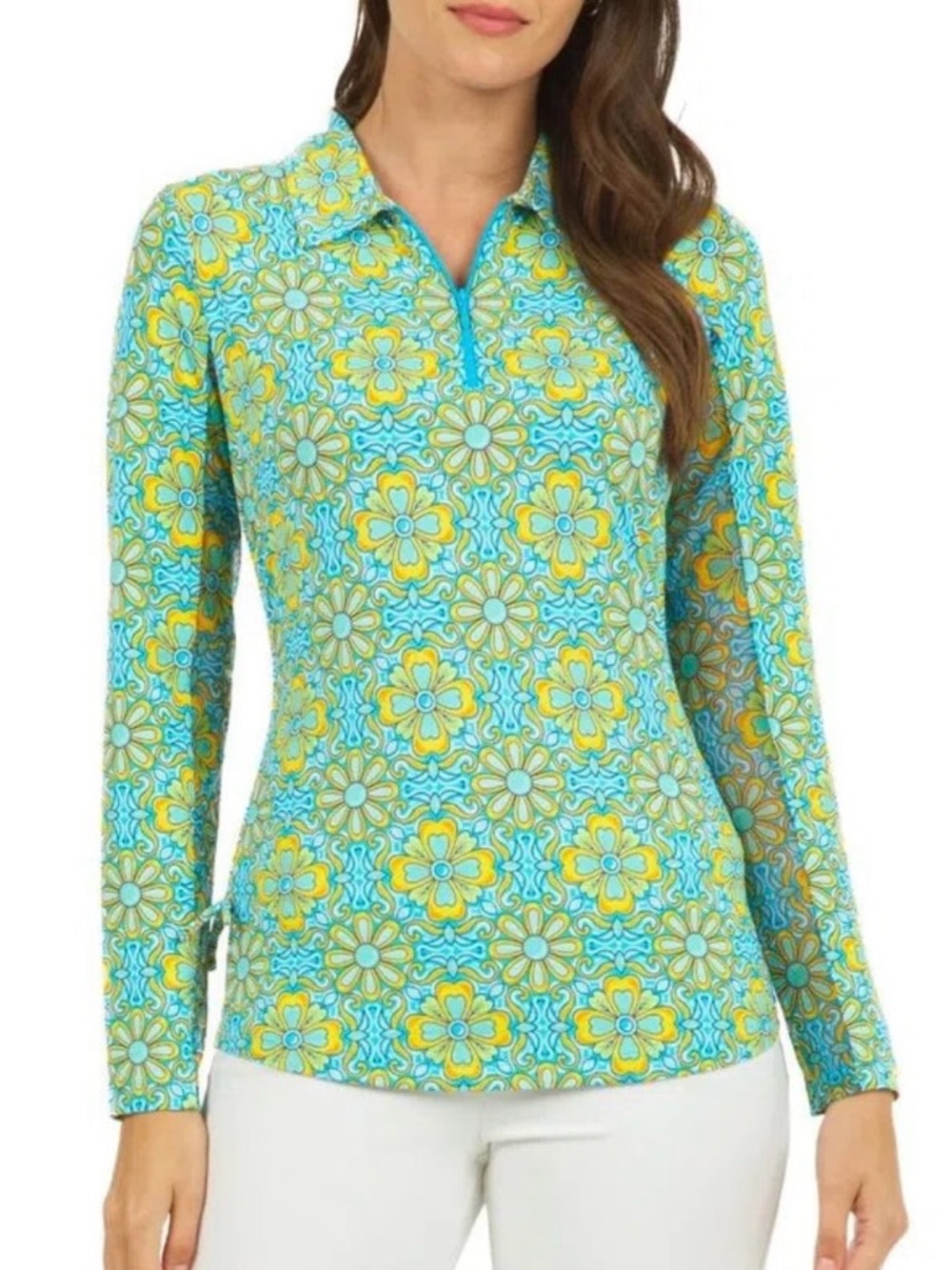 IBKUL Women’s Scarlett Turquoise Long Sleeve Mock Golf Shirt Size Large